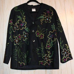 Softwear by Mark Singer Black Floral Embroidered Coat Women's Small